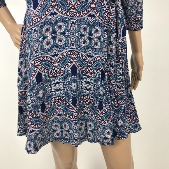 EXPRESS Boho Paisley Print Long Sleeve Belted V-Neck‎ Mini A-line Dress 70s - Picture 3 of 7